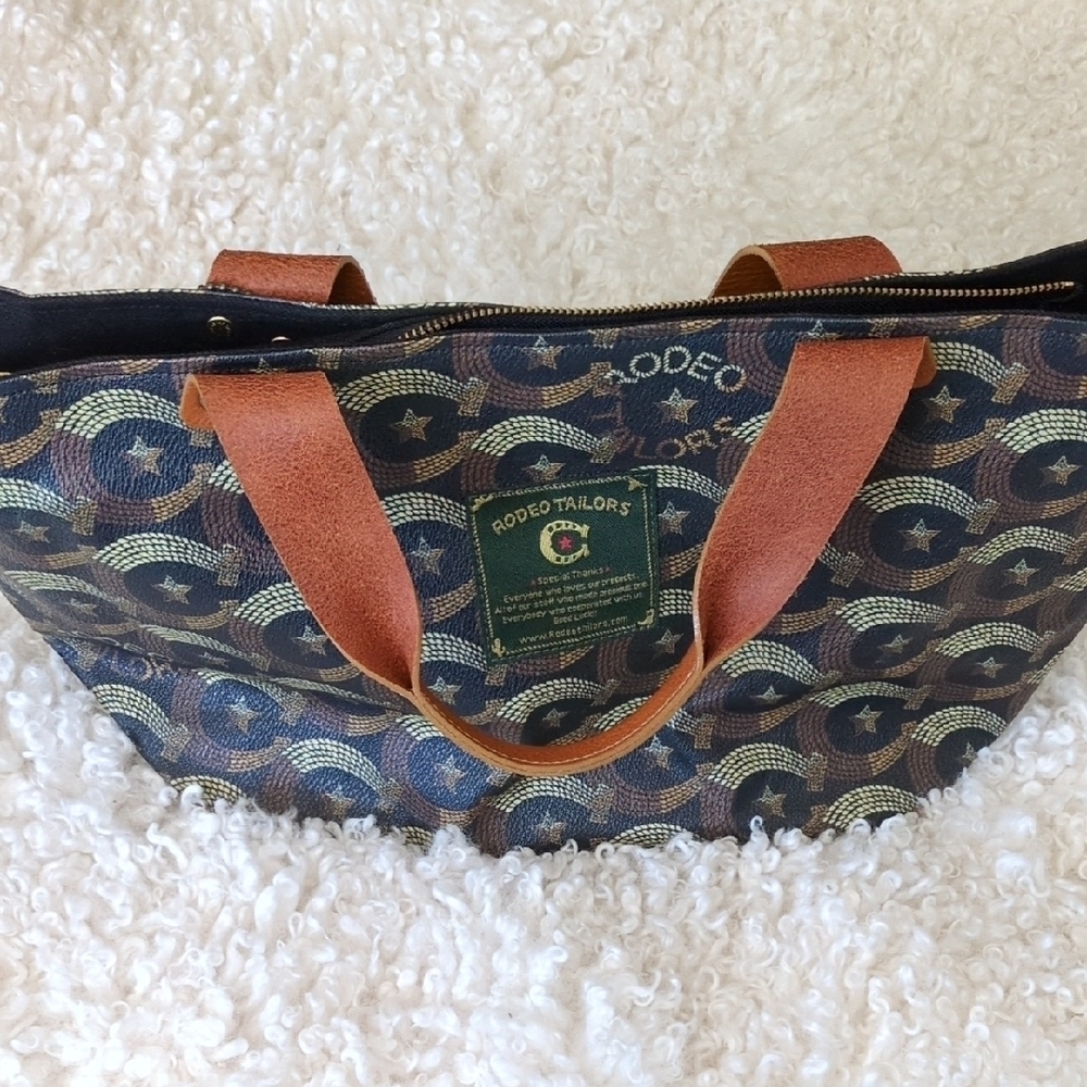 Brown and Blue Camouflage Tote with Leather Straps - Picture 3 of 11